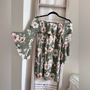 Small green floral off the shoulder dress